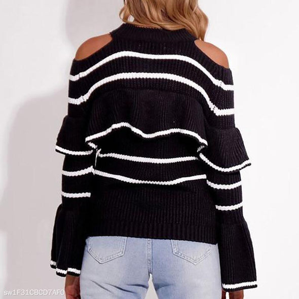 Explosive  Striped Ruffle Sweater