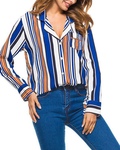 Classic Stripe Lapel Long Sleeve Shirt