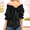 Open Shoulder Bowknot  Three-Quarter Sleeve Blouses