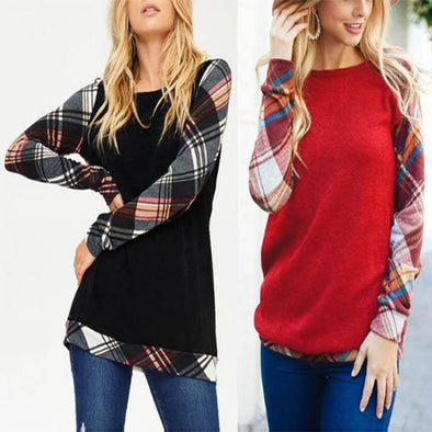 Plaid Stitching Casual Sweater