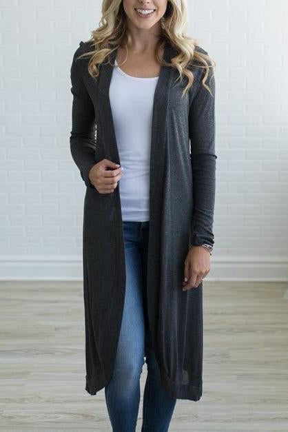 Collarless  Plain  Long Sleeve Cardigans