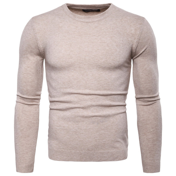 New Men's O-Neck Solid Color Long Sleeve Sweater