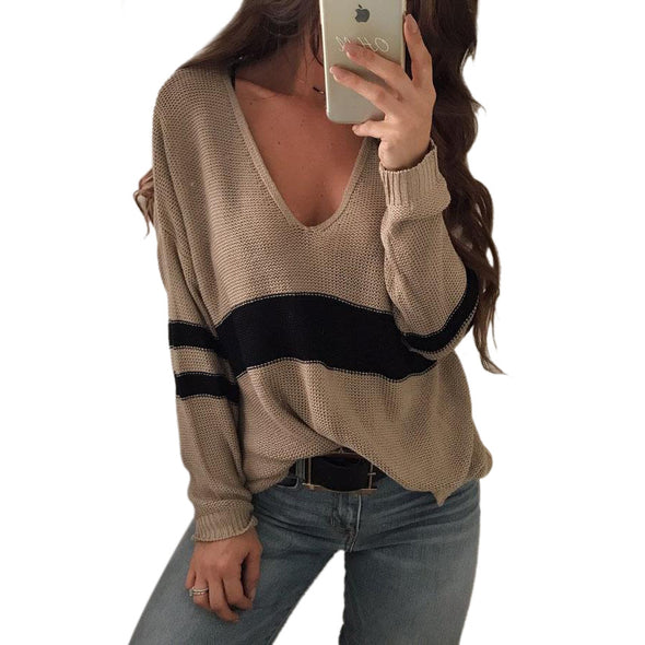 V-neck Striped Colorblock Sweater