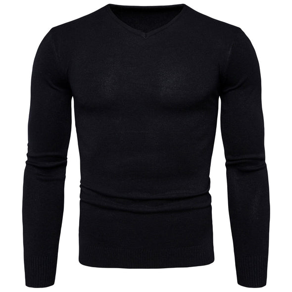 New V-neck Men's Solid Color Long-sleeved Sweater