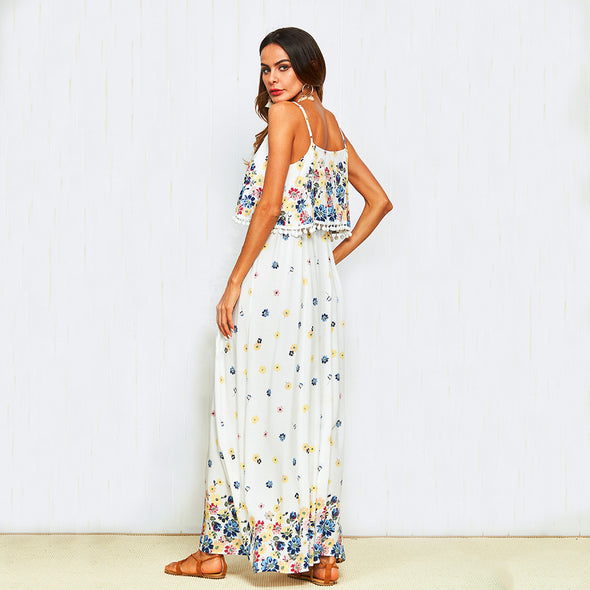 Women's summer print slim strap long dress