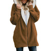 Fashion Solid Hooded Zipper Plush Cardigan Coat