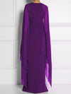 Long-Sleeved Cape Open Sleeve High Slit Plain Chiffon Maxi Dress