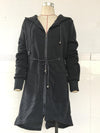 Drawstring Waist Longline Pockets Hooded Jacket