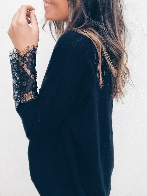 Fashion Lace Knitting Long Sleeves Sweater Tops