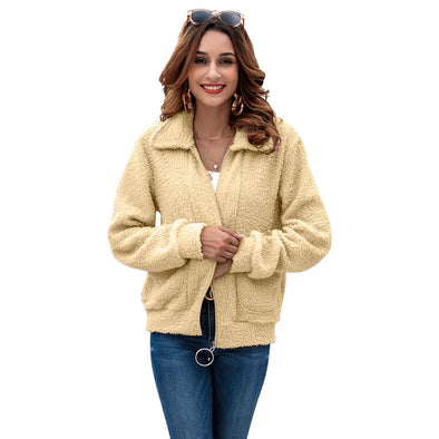 Fashion Pure Color Long Sleeve Plush Coat