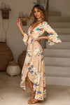 Casual Printed Deep V-Neck Flare sleeve Bohemian Maxi Dress