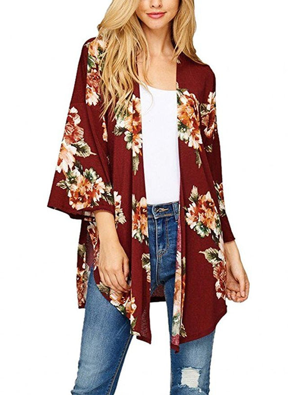 Printed Long Sleeve Slit Cardigan Coat