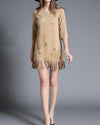 New Solid Color Round Neck Cropped Sleeve Tassel Dress