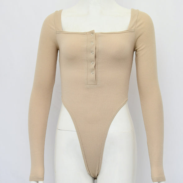 New Sexy Slash Neck Long Sleeve Stretch Bodysuit