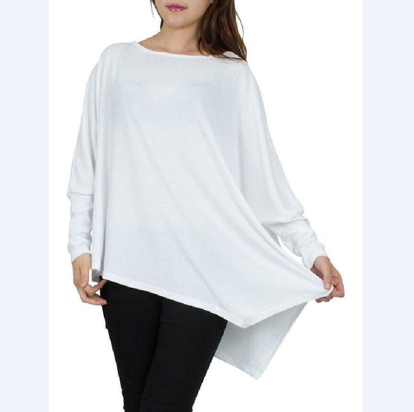 Irregular Hem Pure Color Long Sleeve Sweatshirt