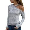 V-NeckBeveled Off-The-Shoulder Long Sleeve T-Shirt