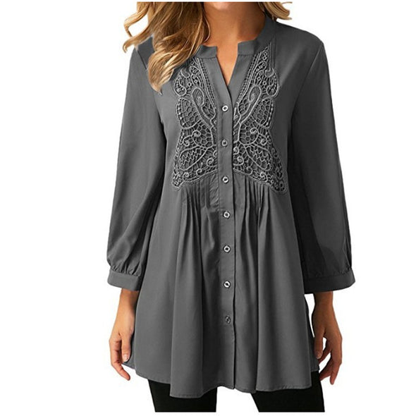 Lace Long Sleeved Solid Color Shirt