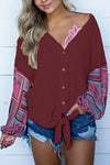 V-Neck Stitching Knit Printed Long-Sleeved Sweater