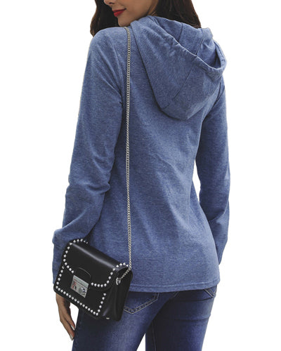 Solid Color Hooded Drawstring Sweatshirt