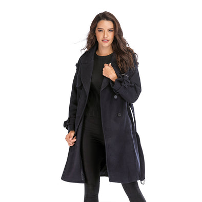 Classic Slim Long Sleeve Double-breasted Lapel Woolen Coat