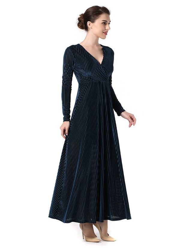 V-Neck Velvet Evening Dress