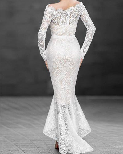 Off Shoulder Transparent Lace Mermaid Evening Dress