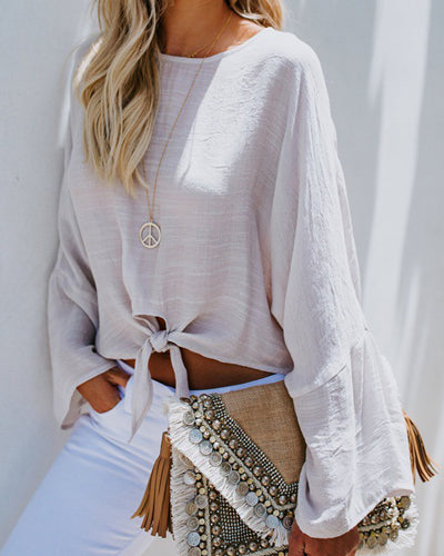 Fashion Lace Round Neck Long Sleeve T-Shirt