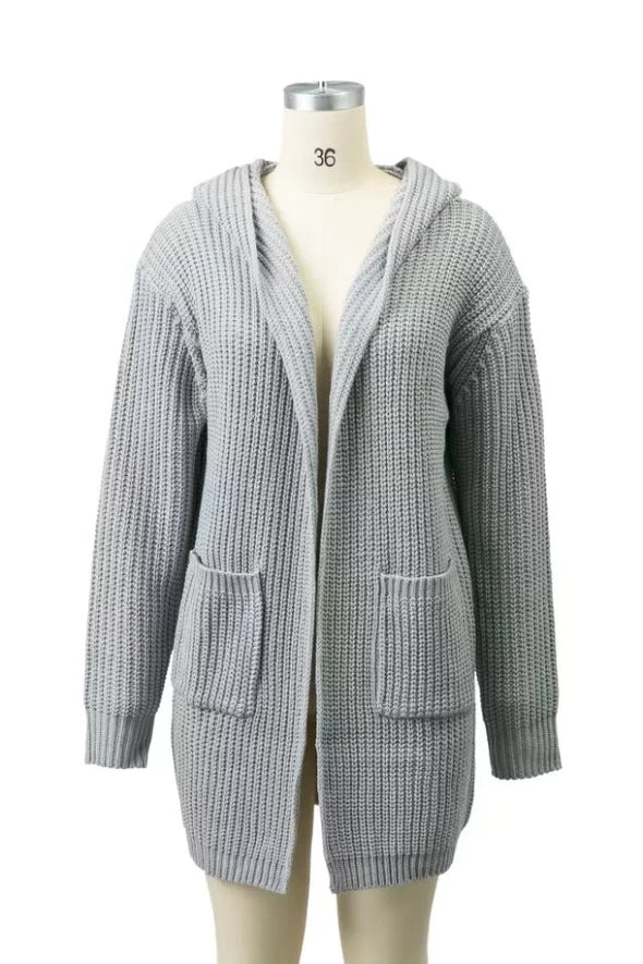 Back Cross Bandage Hooded Knitting Cardigan