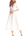 Fashion Solid 3/4 Sleeve V-Neck High Waist Midi Dress