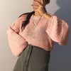 Loose Flare Sleeve Round Collar Hollow Knitting Sweater