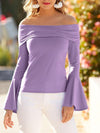 Off-Shoulder Flared Sleeve Long-Sleeved T-Shirt