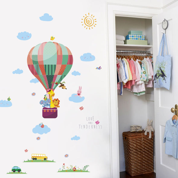 Cartoon Hot Air Balloon Animal Wall Sticker