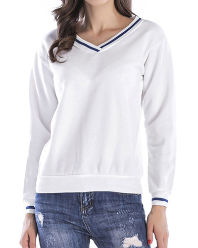 Simple Heart-Shaped V-Neck Long-Sleeved Sweatshirt