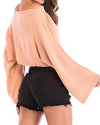 New Off-The-Shoulder Short Bat Sleeve Solid Color Knit T-Shirt