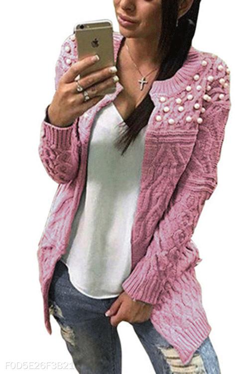 Beading  Plainautumn Basic  Cardigans