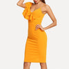 Pure Color Deep V Collar Ruffles Package Hip Bodycon Dress