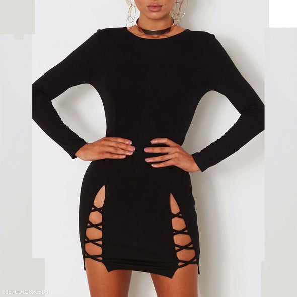 Sexy Long-Sleeved Tight-Fitting Open-Knit Strap Dress