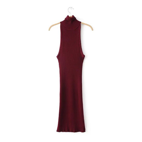 Fashion Solid Turtleneck Backless Knitting Bodycon Dress