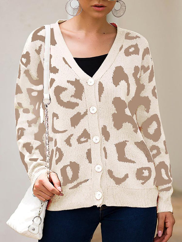 Casual Tricolor Leopard Print Long Sleeve Sweaters