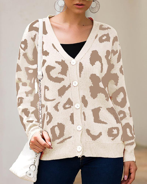 Casual Tricolor Leopard Print Long Sleeve Sweaters