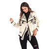 New geometric pattern fringed shawl coat colorblock long sleeve knit cardigan