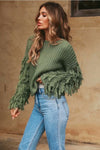 Casual Solid O-Neck tassel Knitting Sweater