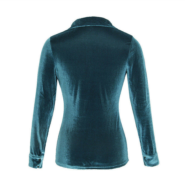 Women's velvet long-sleeved lapel shirt