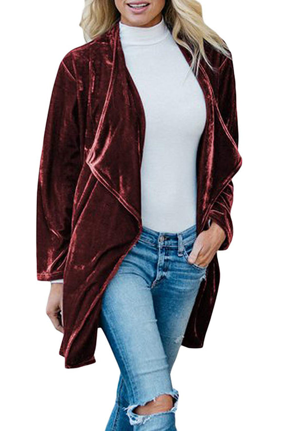 Fashion Gold Velvet Long Trench Cardigan Coat