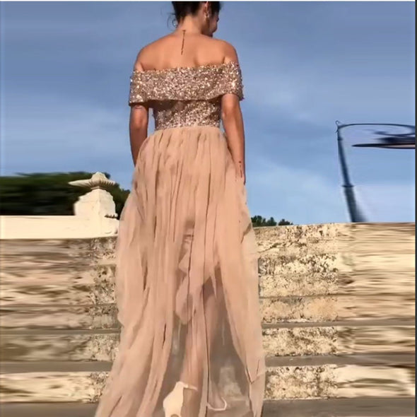 Sexy Off Shoulder Sequin Evening Dress Maxi Dresses