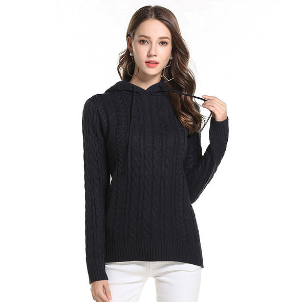 Casual Hooded Long Sleeve Knitting Sweaters