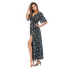 New V-neck short sleeve floral split dress maxi dress