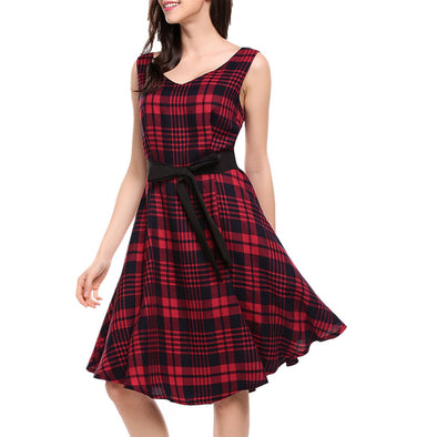 Plaid Sleeveless Evening Dress