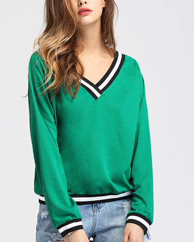 Fashion V-neck Casual Long-Sleeved Sweatshirt