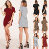 Casual O-Neck Bandage Cotton Short Dress